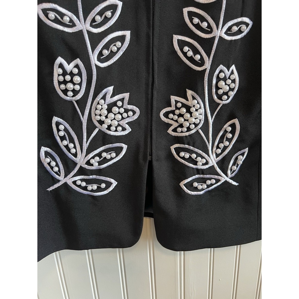 victor costa occasion jacket Women XS Black With White Flowers VTG Embroidered - Picture 6 of 12